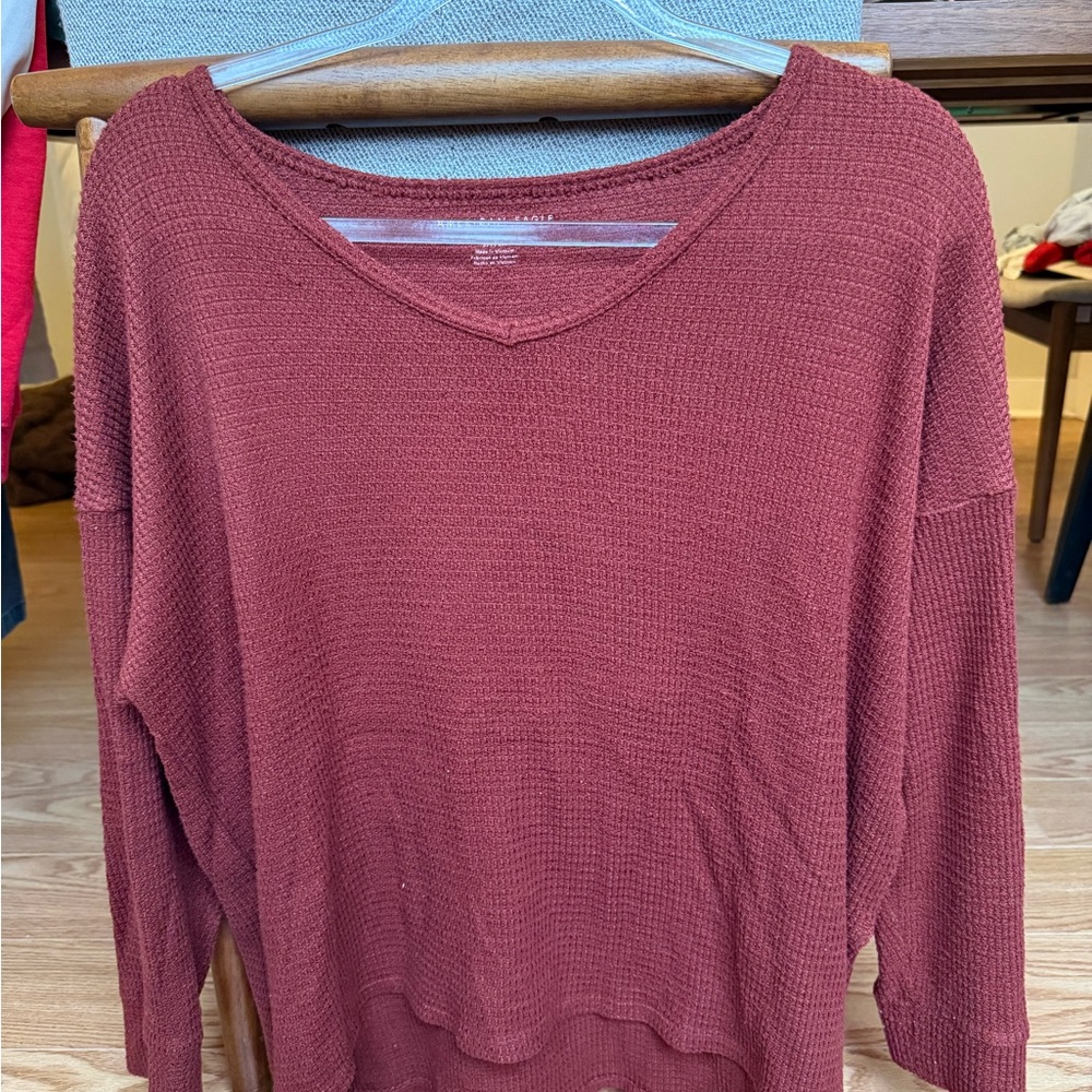 American Eagle Outfitters Waffle Knit Sweater in Deep Rust